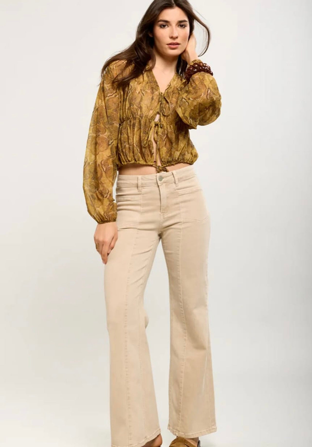 Beige High Waist Wide Leg Jeans