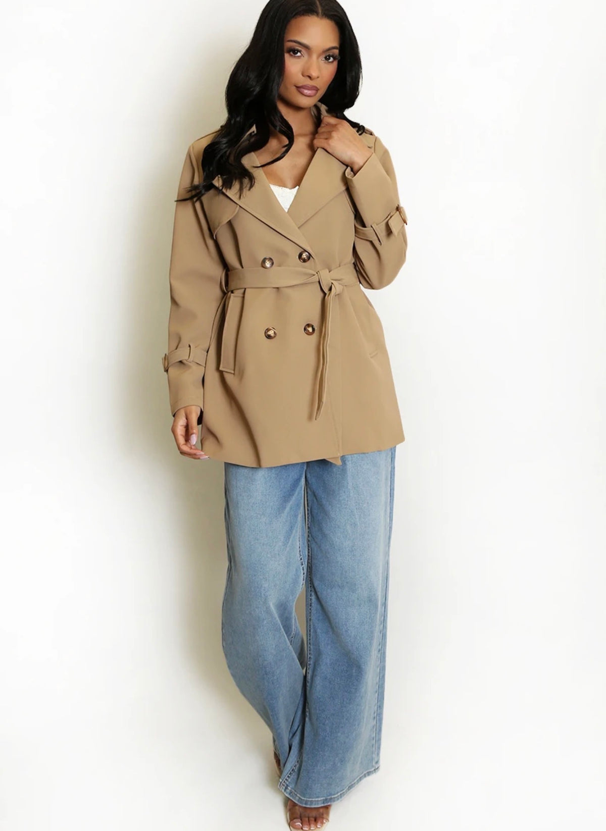 Camel Short Trench Coat With Belt