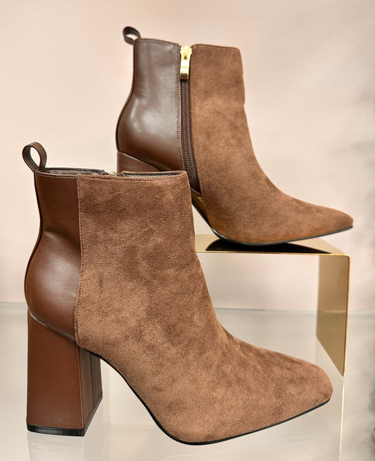 Brown Suede Block Heel Ankle Boots
