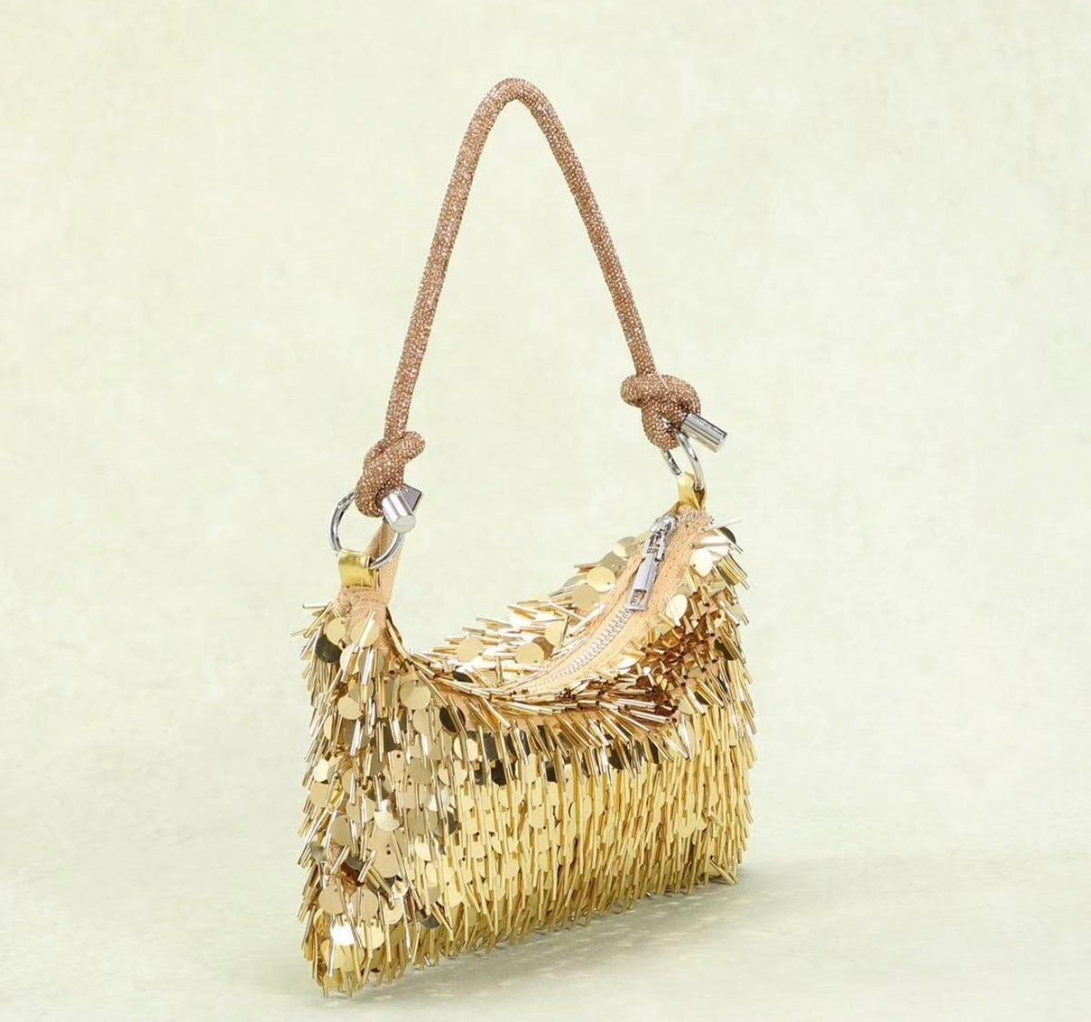 Gold Sparkle and Shine Silver Fringe Bag