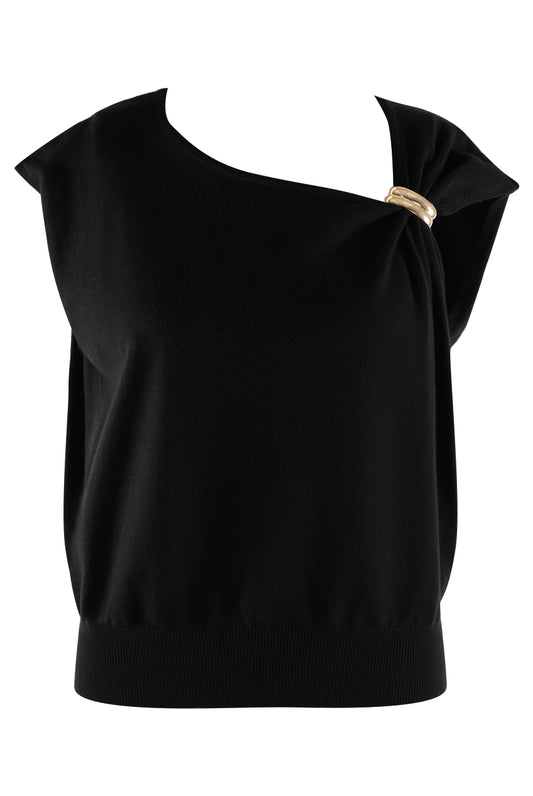Black Fine Knit Cap Sleeve Top