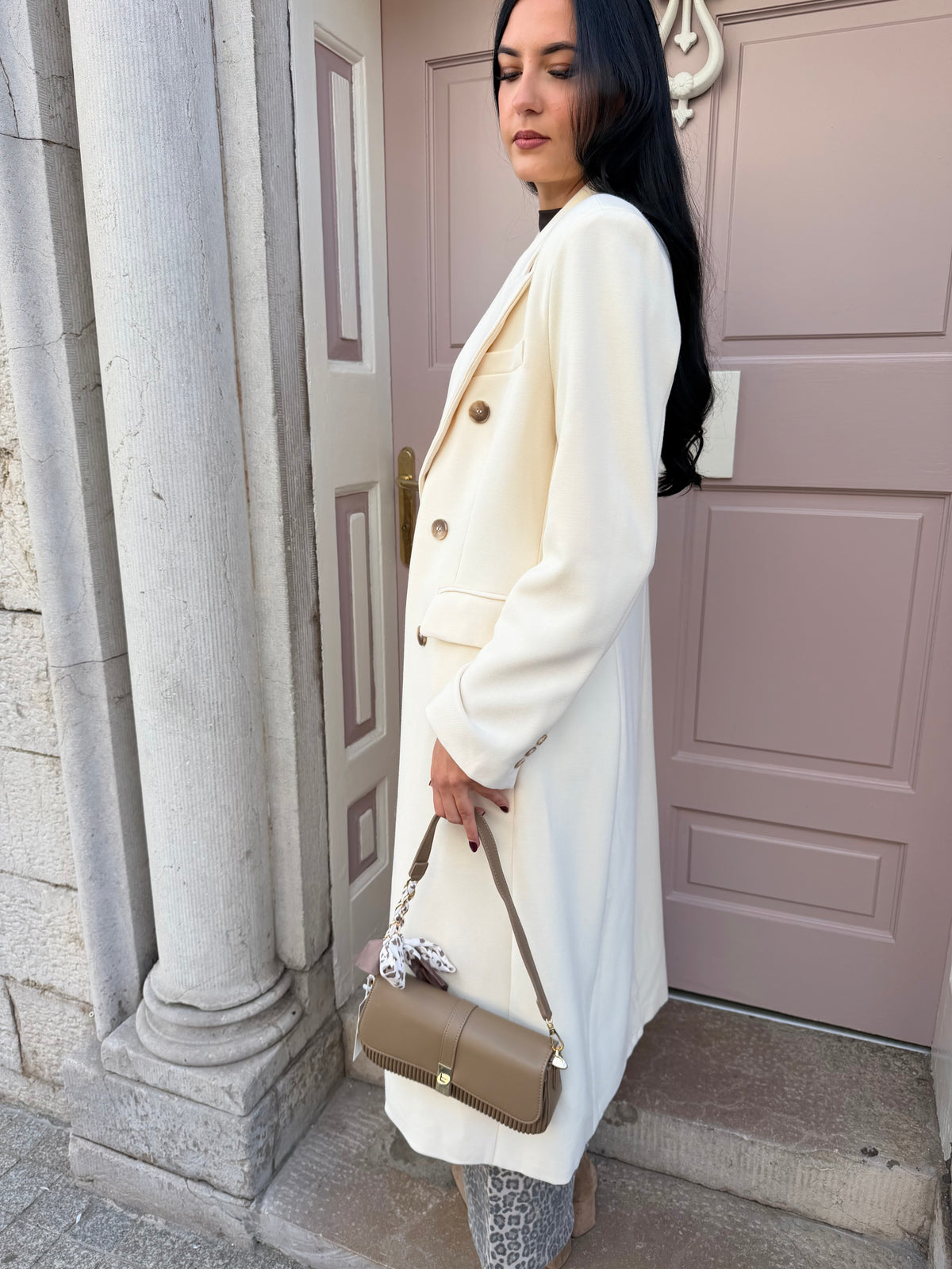 Cream Long Line Coat