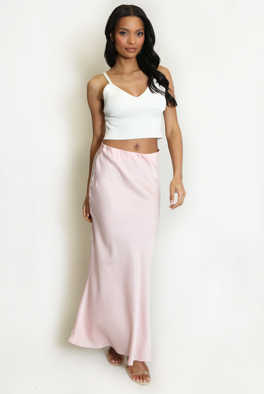 Pink Satin Maxi Skirt