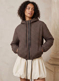 Brown Grid Check Hooded Jacket