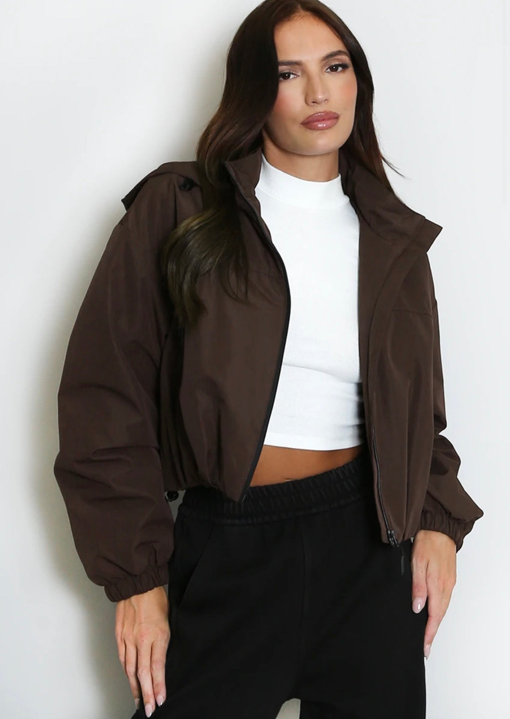 Brown Cropped Hooded Jacket