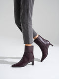 Wine Pointed Toe Ankle Boots with Side Zip