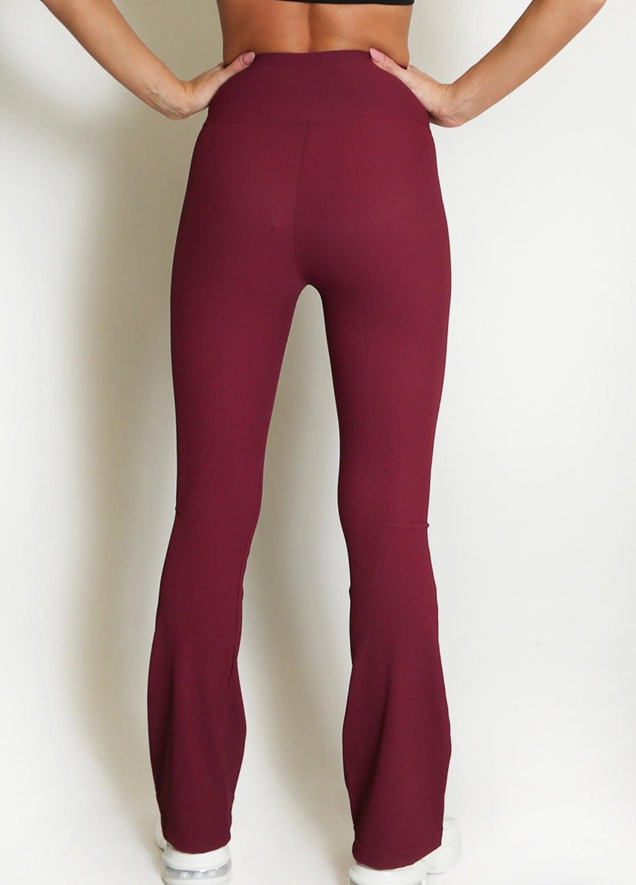 Wine Soft Knit Ribbed Flare Legging