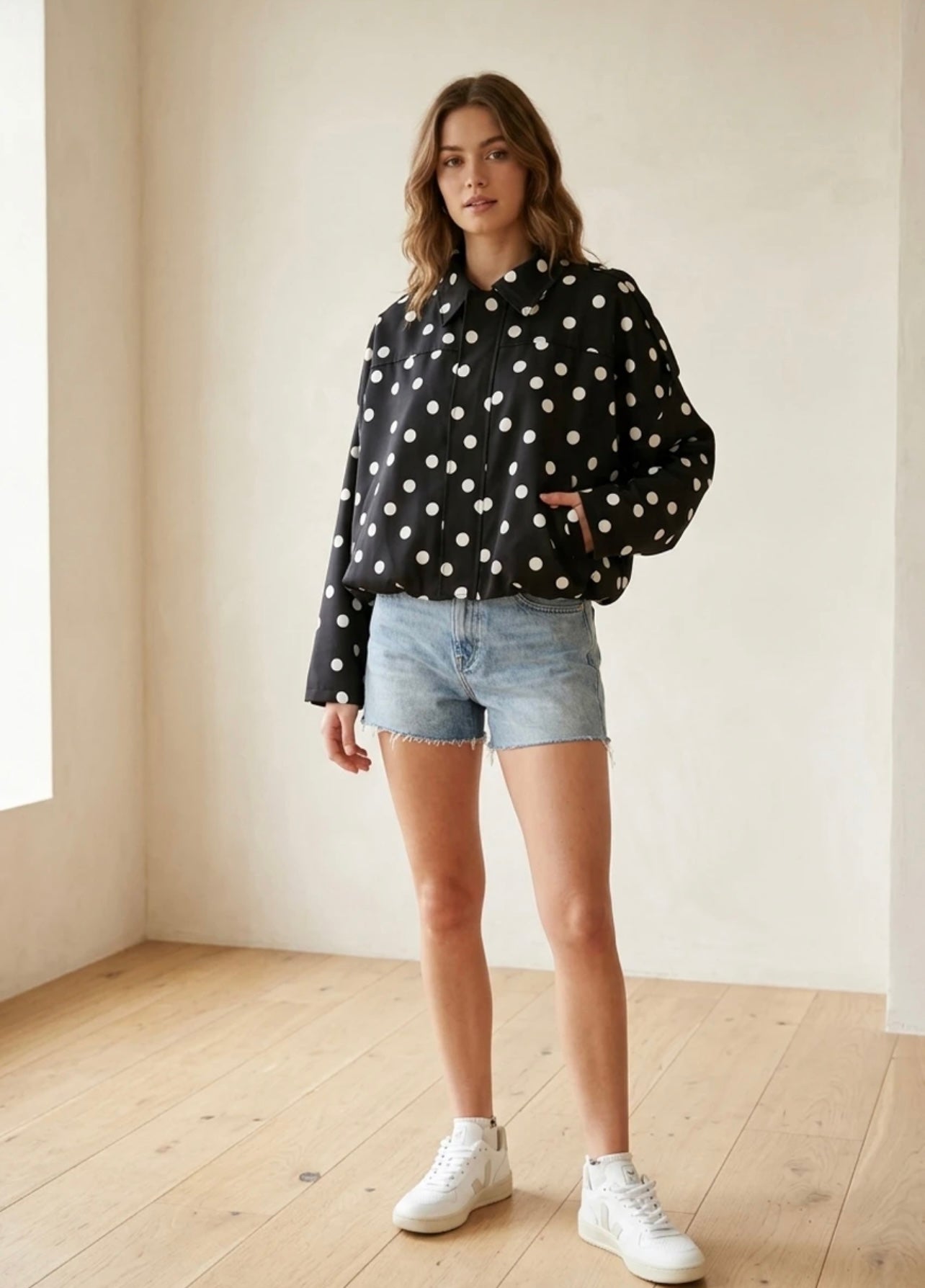 Black Polka Dot Bubble Hem Jacket