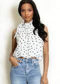 White Polka Dot Print Halter Neck Blouse