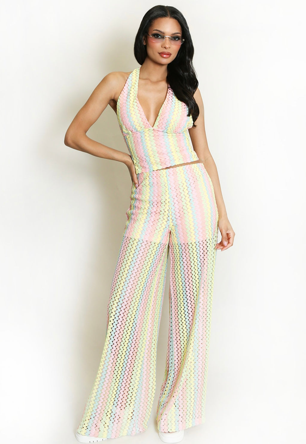 Pink Zig Zag Halter Neck Top