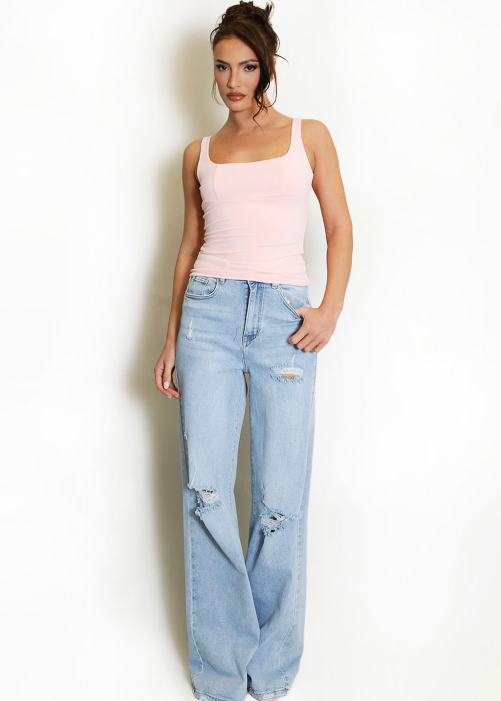 Pink Square Neck Cami Top