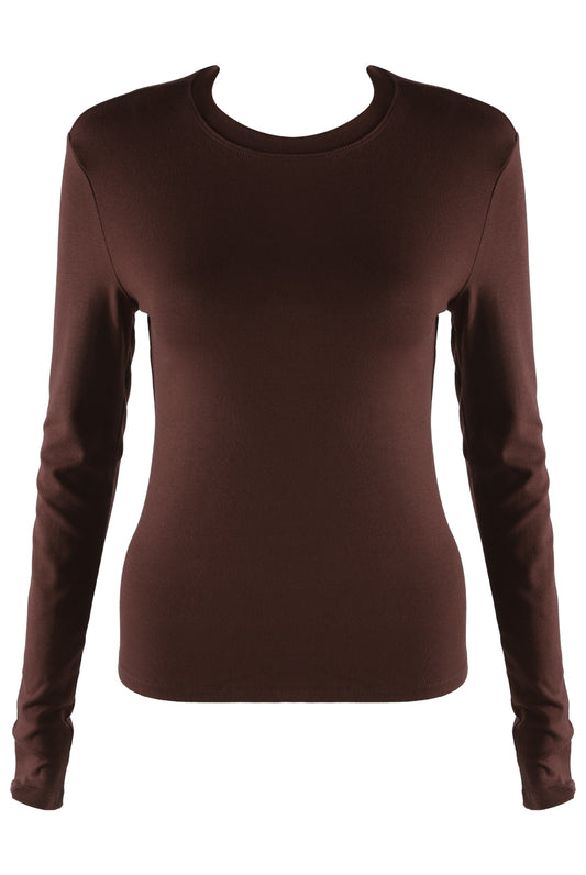 Brown Long Sleeve Basic Top