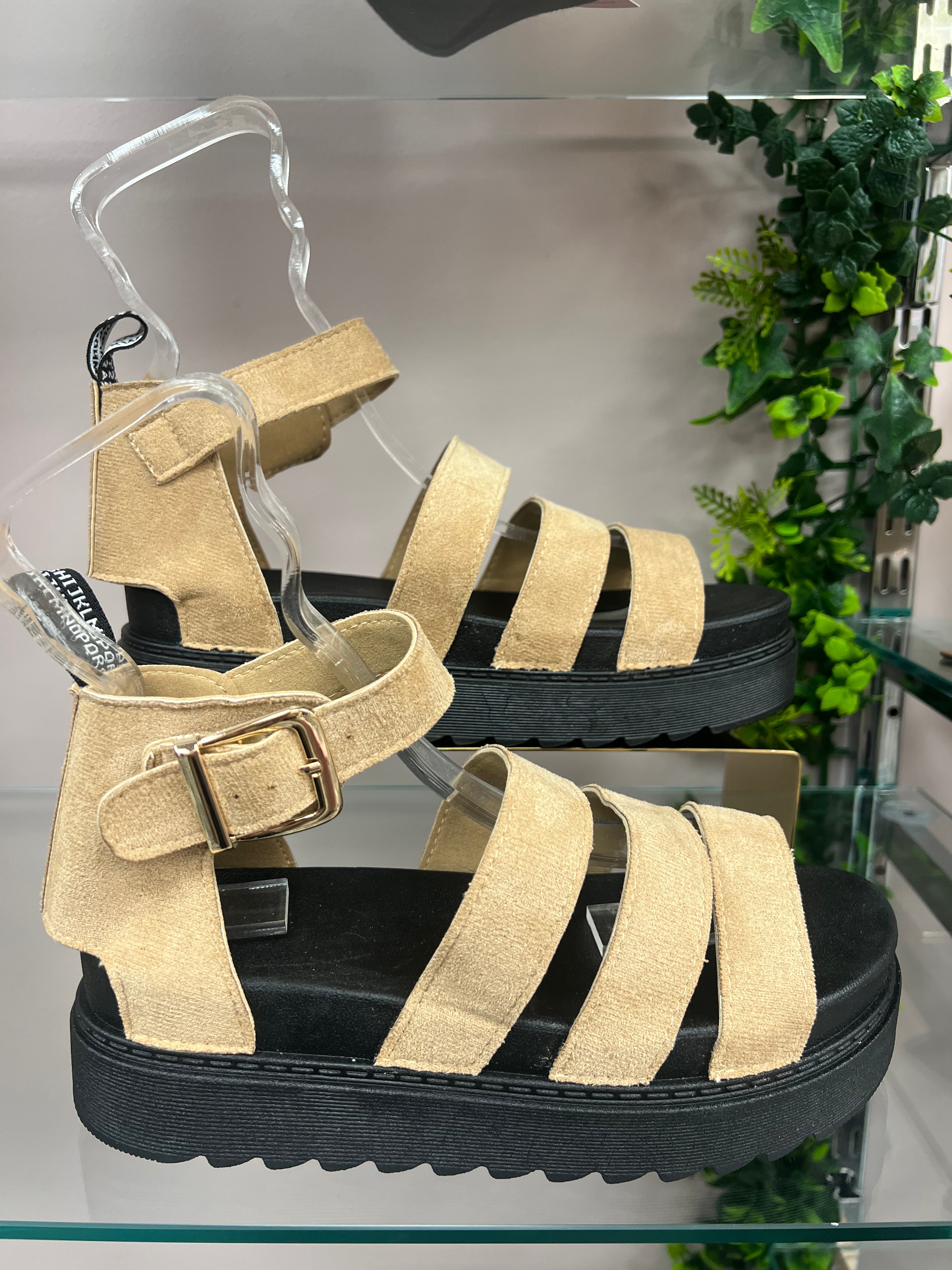 Khaki Suede Chunky Platform Sandals