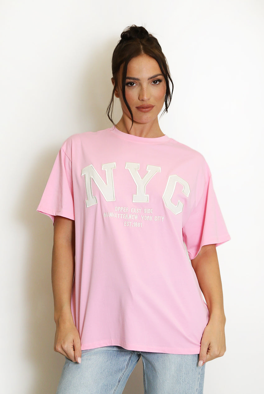 Pink NYC Motif Slogan T-Shirt
