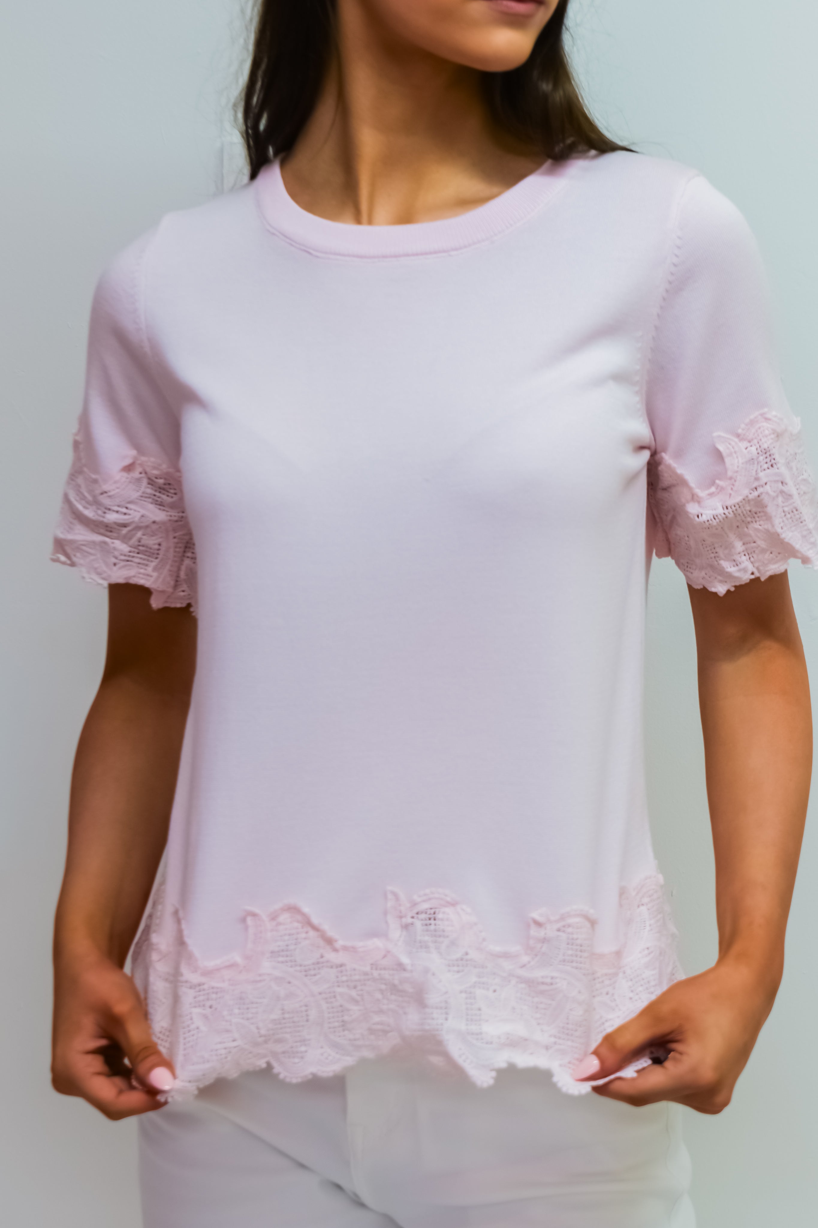 Pink Lace Detail T-Shirt