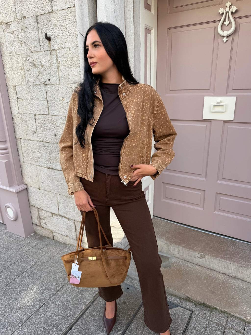 Brown Denim High Waisted Straight Leg Jeans