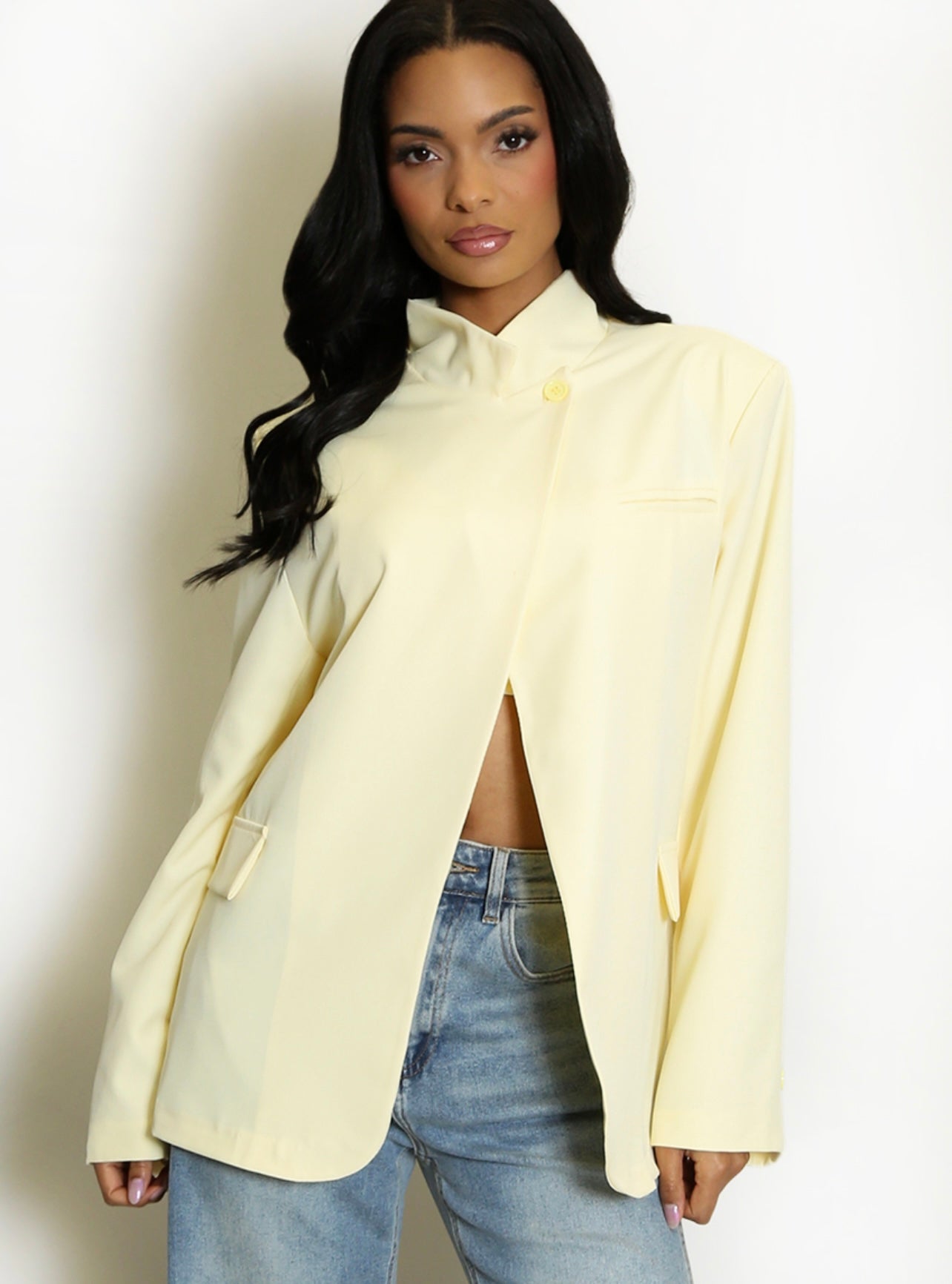 Lemon Asymmetric Wrap Blazer