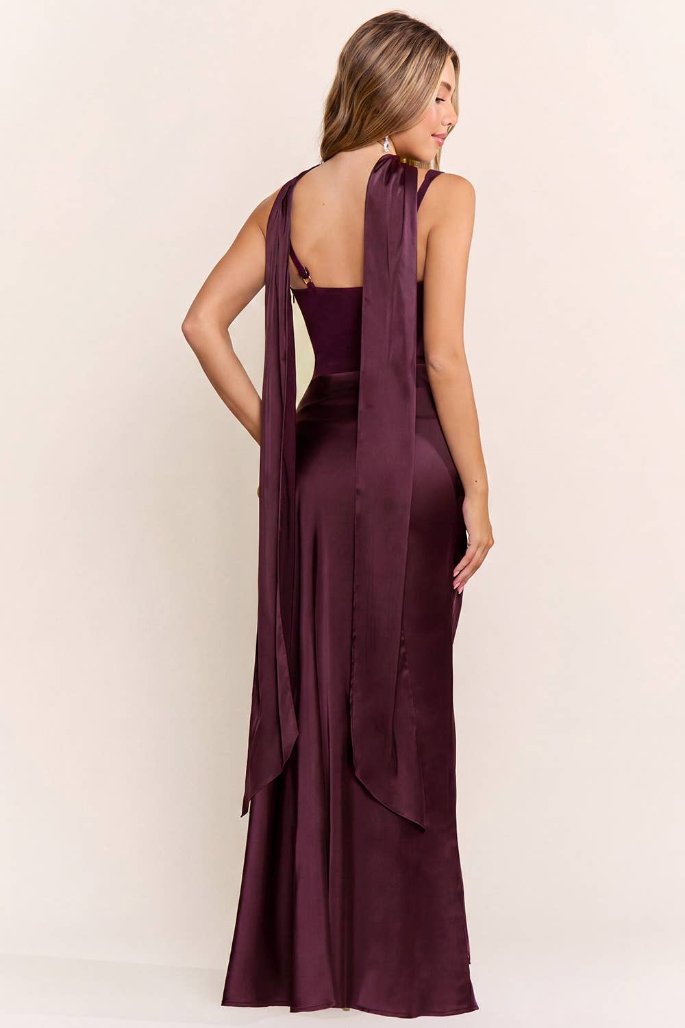 Burgundy Corset Maxi Dress With Matching Scarf