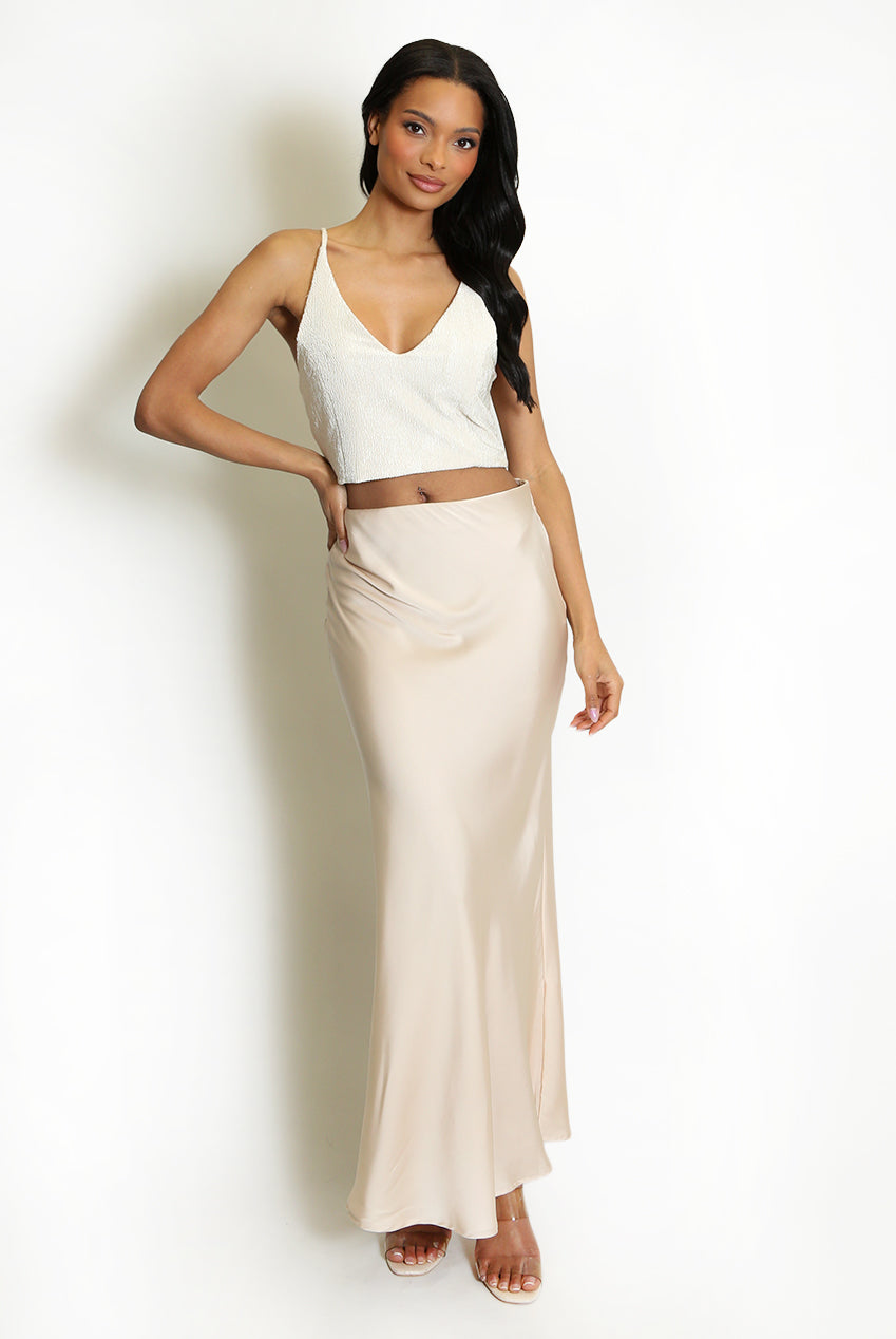 Beige Satin Maxi Skirt