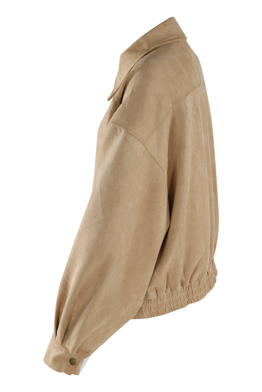 Brown Faux Suede Bomber Jacket