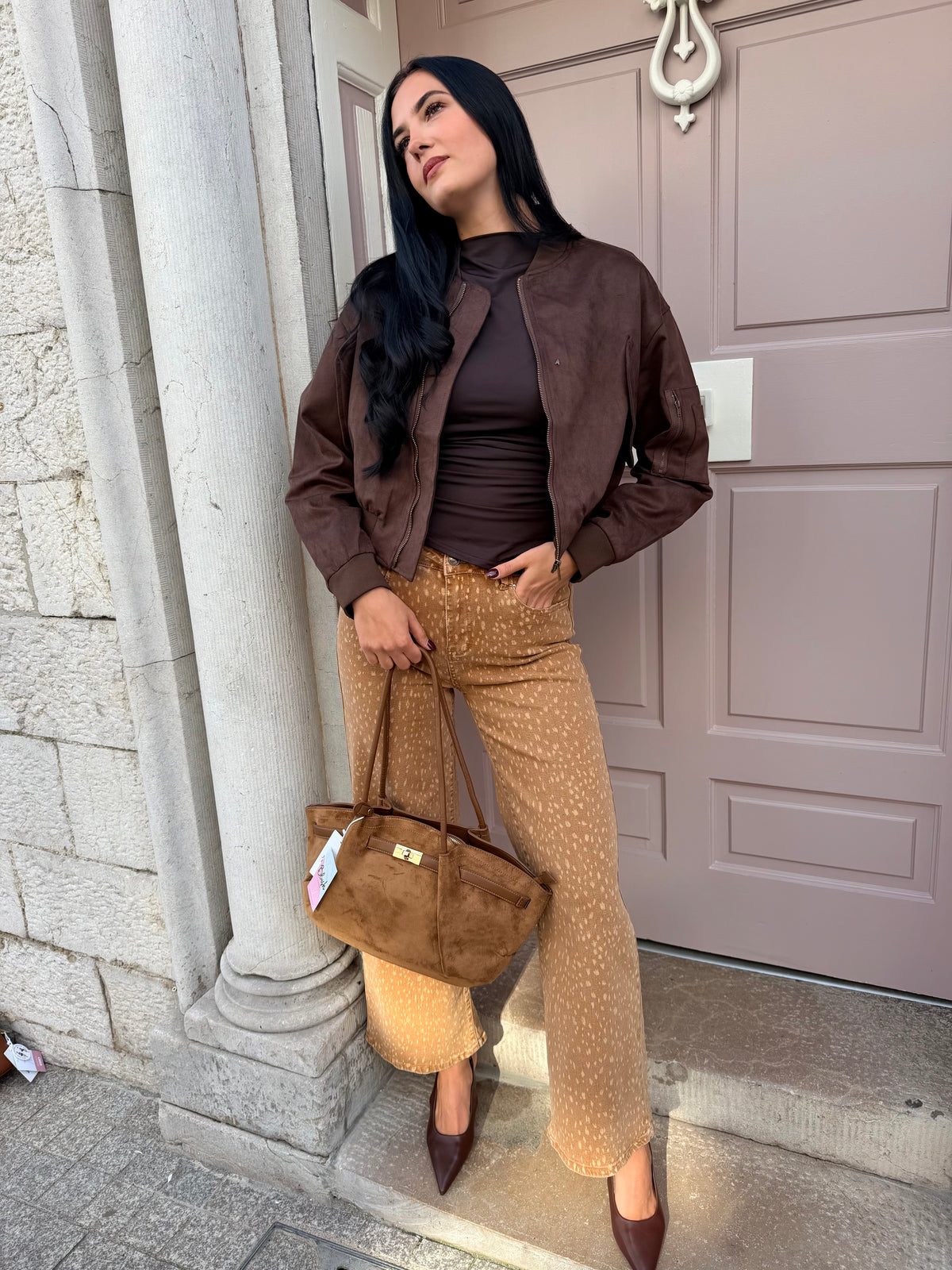 Camel Dear Print Denim Jeans
