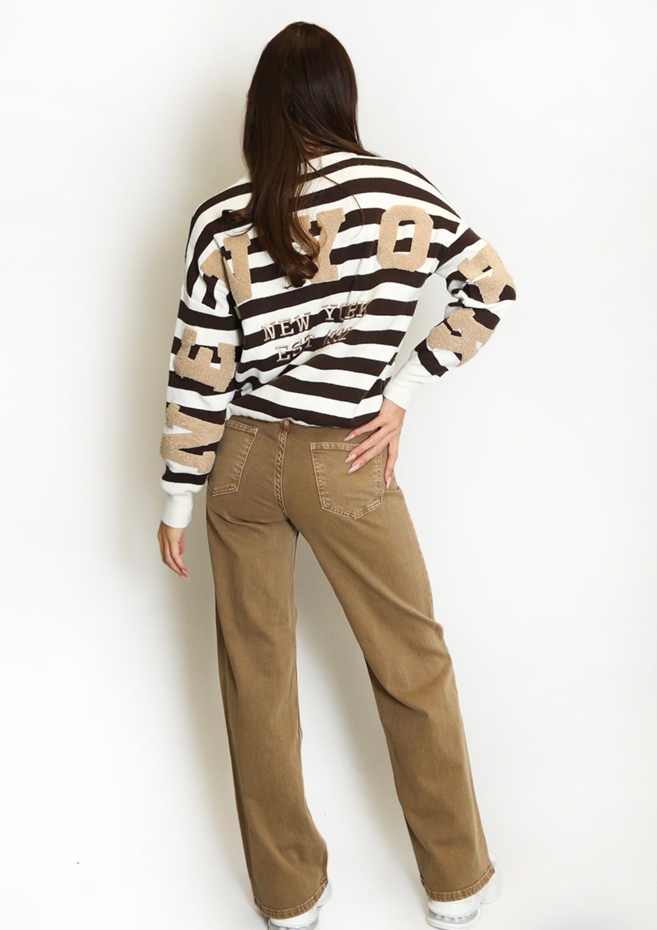 Brown New York Embossed Striped Jumper