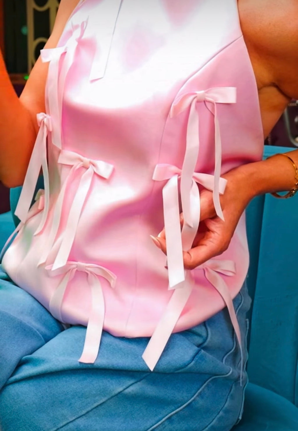 Pink Now Detail Backless Halter Neck Top