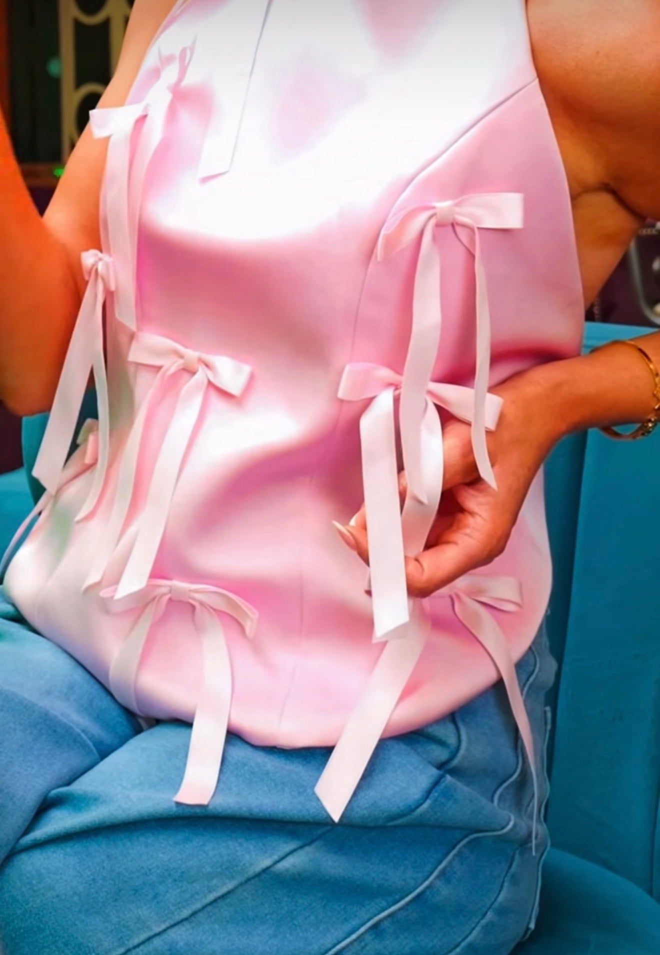 Pink Now Detail Backless Halter Neck Top