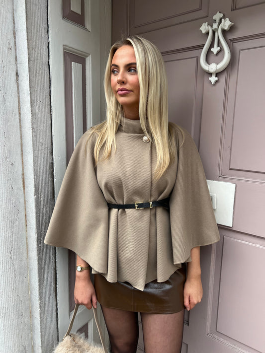 Taupe Belted Cape
