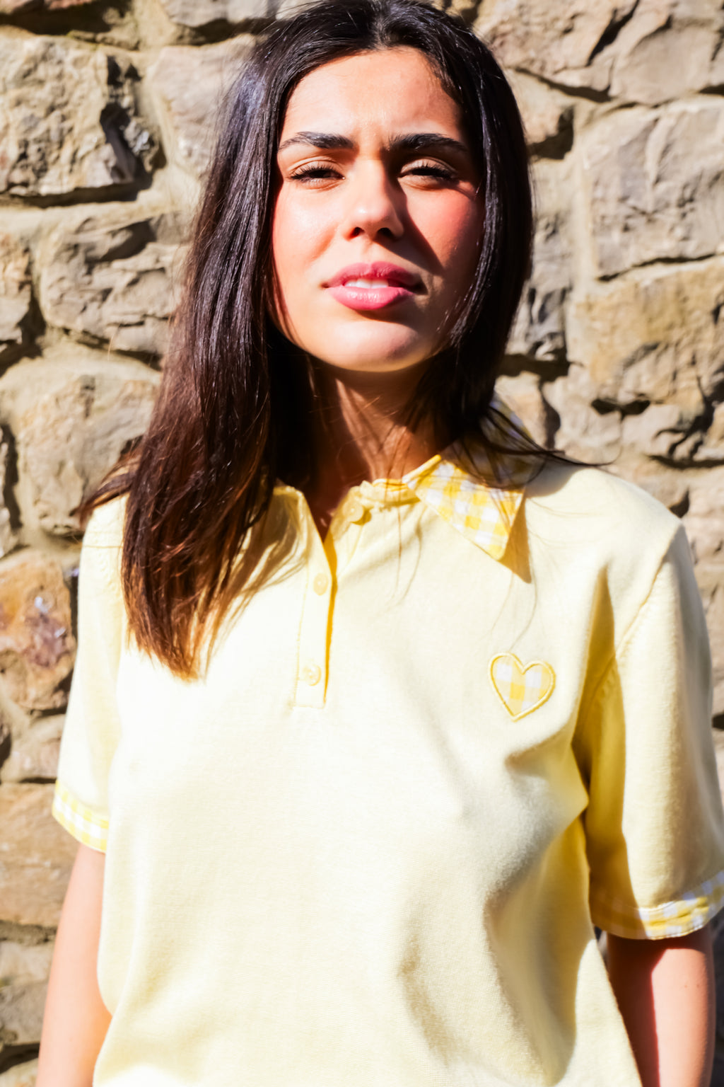 Lemon Check Collar Short Sleeve Knit