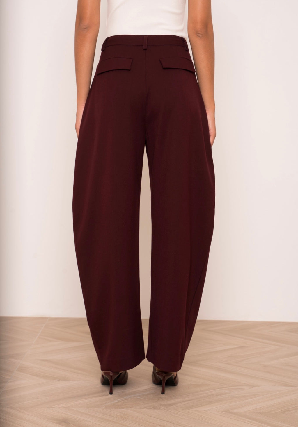 Burgundy High Waist Barrel Trousers