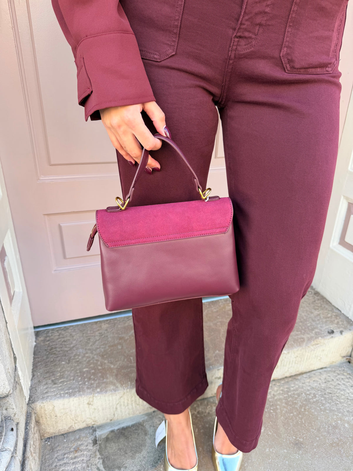 Suede And Pu Detail Handbag
