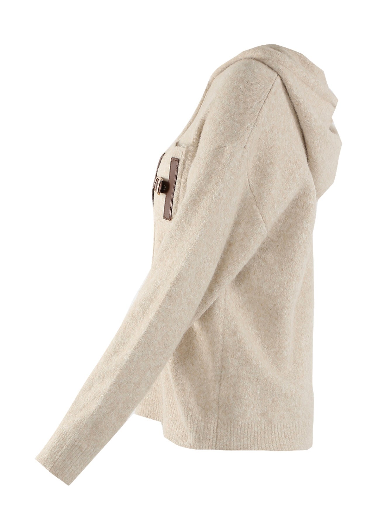 Beige H Motif Wool Blend Hooded Jumper