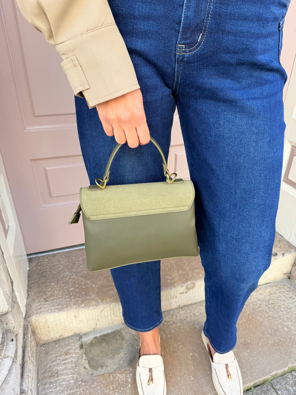 Suede And Pu Detail Handbag