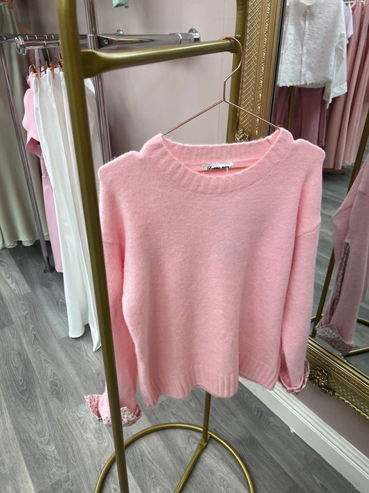 Pink Floral Print Arm And Cuff Detail Jumper