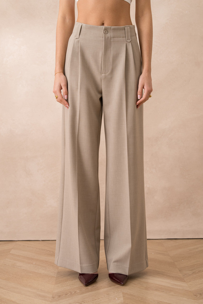 Taupe Tailored Single Pleat Wide Leg Trousers