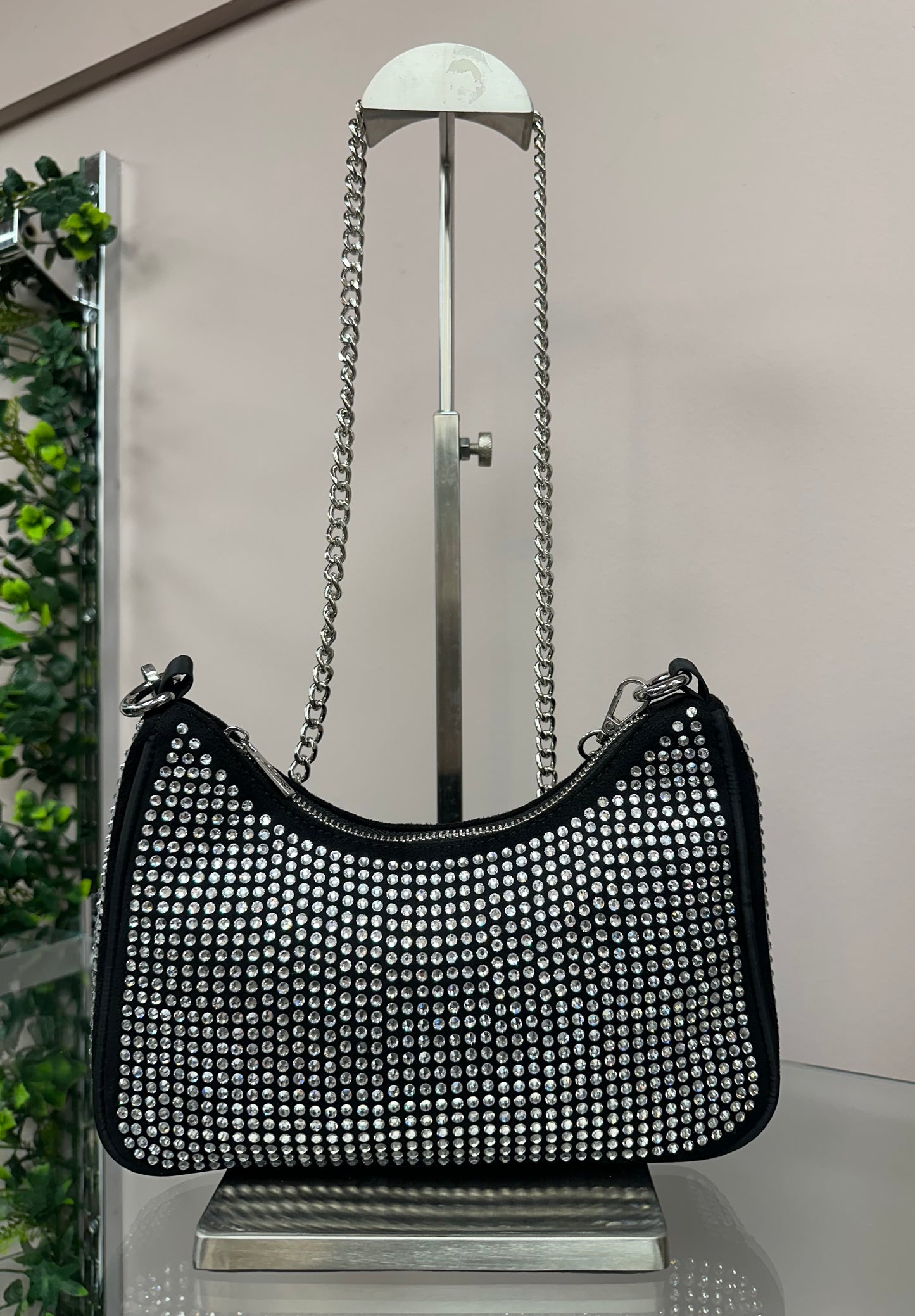 Black Crystal Chain Shoulder Bag