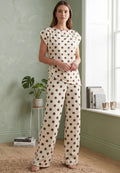 Cream Polka Dot Asymmetric Top And Trouser Set