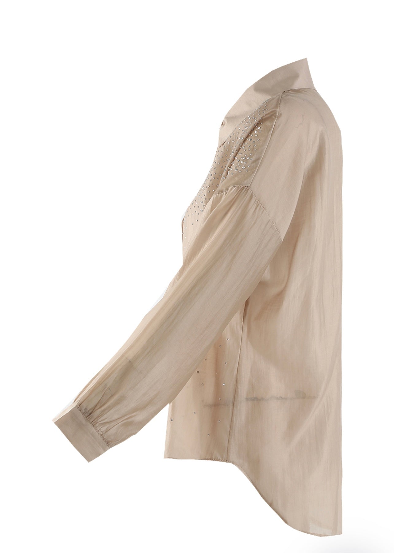 Beige Sheer Embellished Oversized Blouse