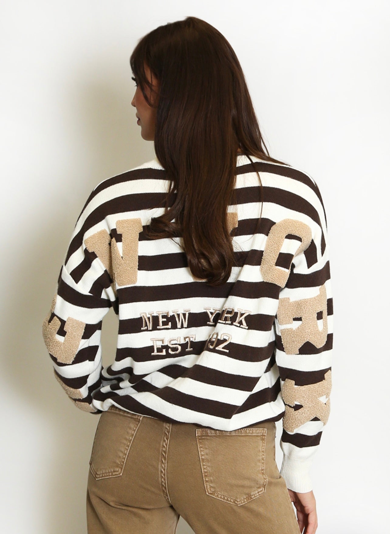 Brown New York Embossed Striped Jumper