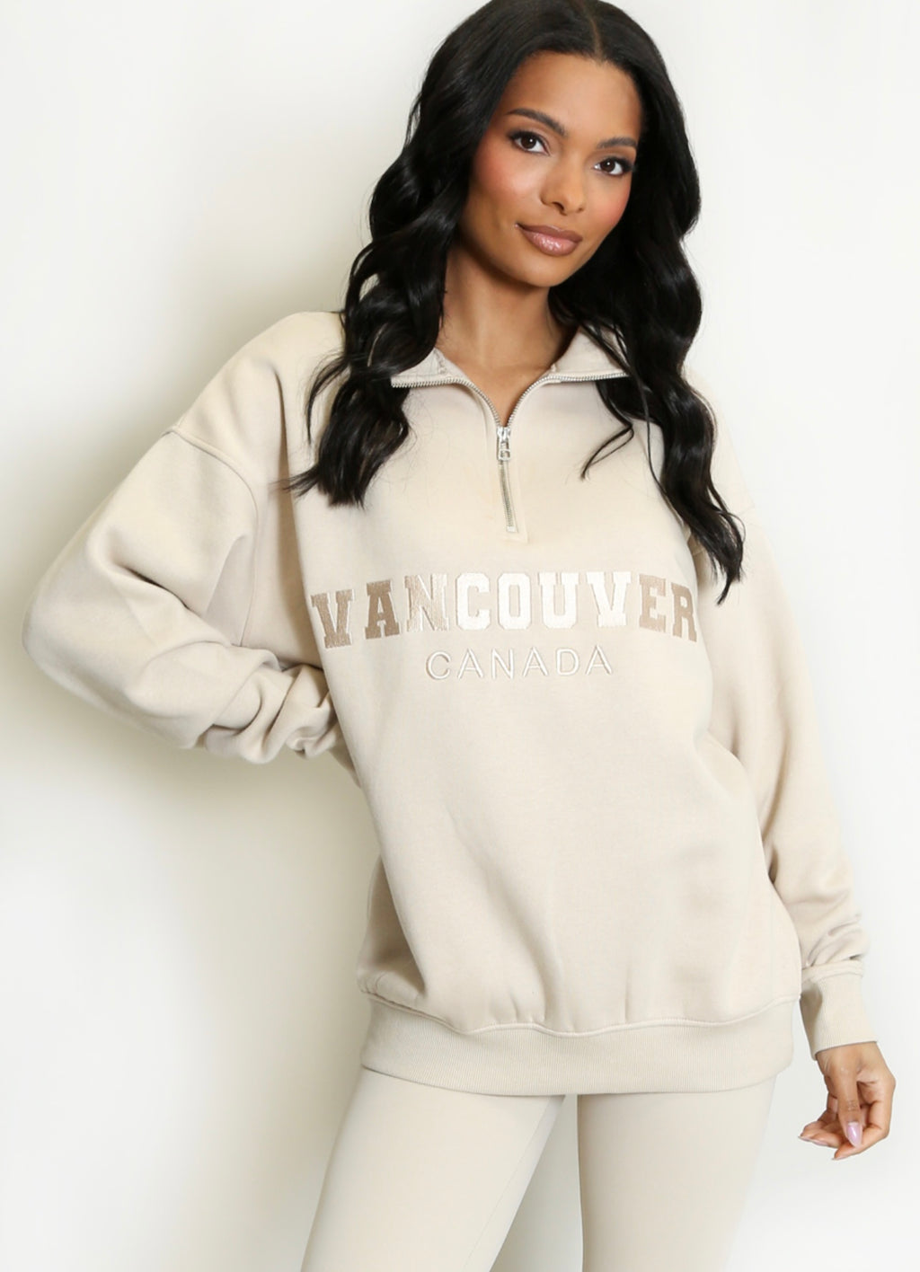 Beige Vancouver Half Zip Sweatshirt