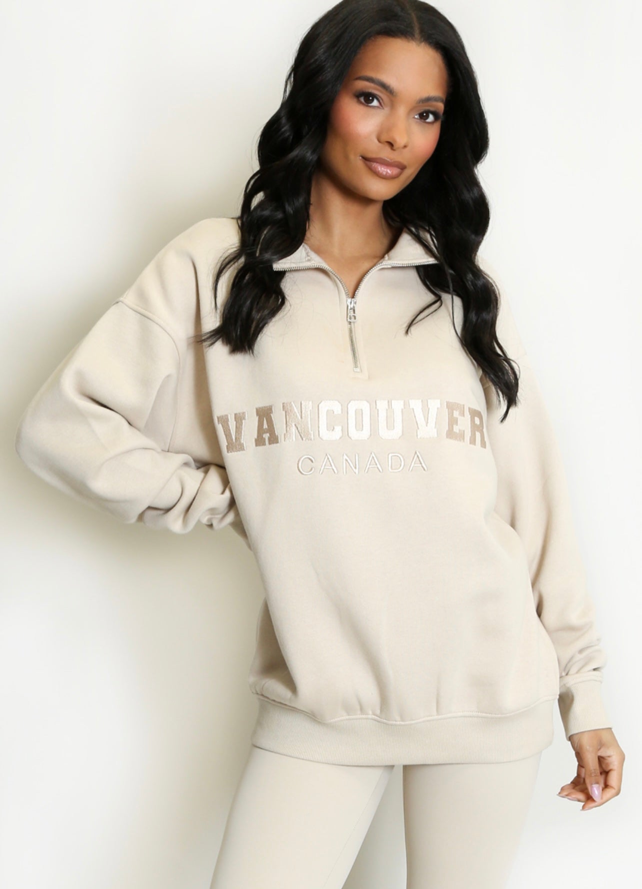 Beige Vancouver Half Zip Sweatshirt