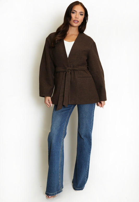Brown Belted Duster Jacket