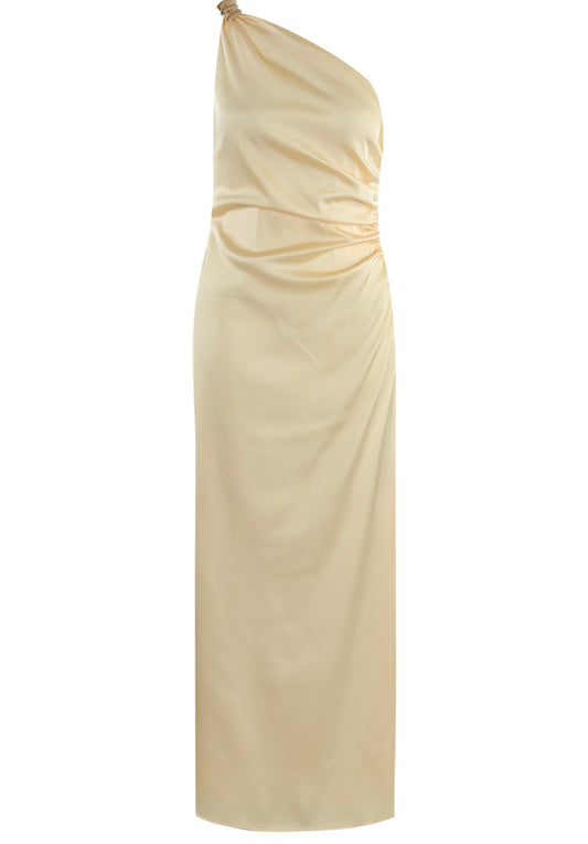 Lemon One Shoulder Satin Midi Dress