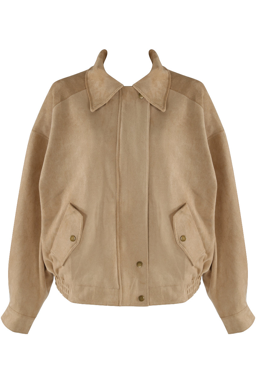 Brown Faux Suede Bomber Jacket
