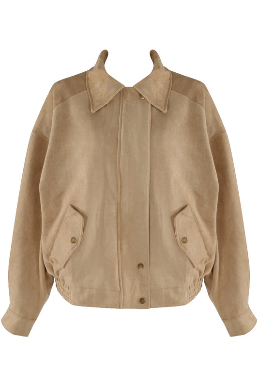 Brown Faux Suede Bomber Jacket