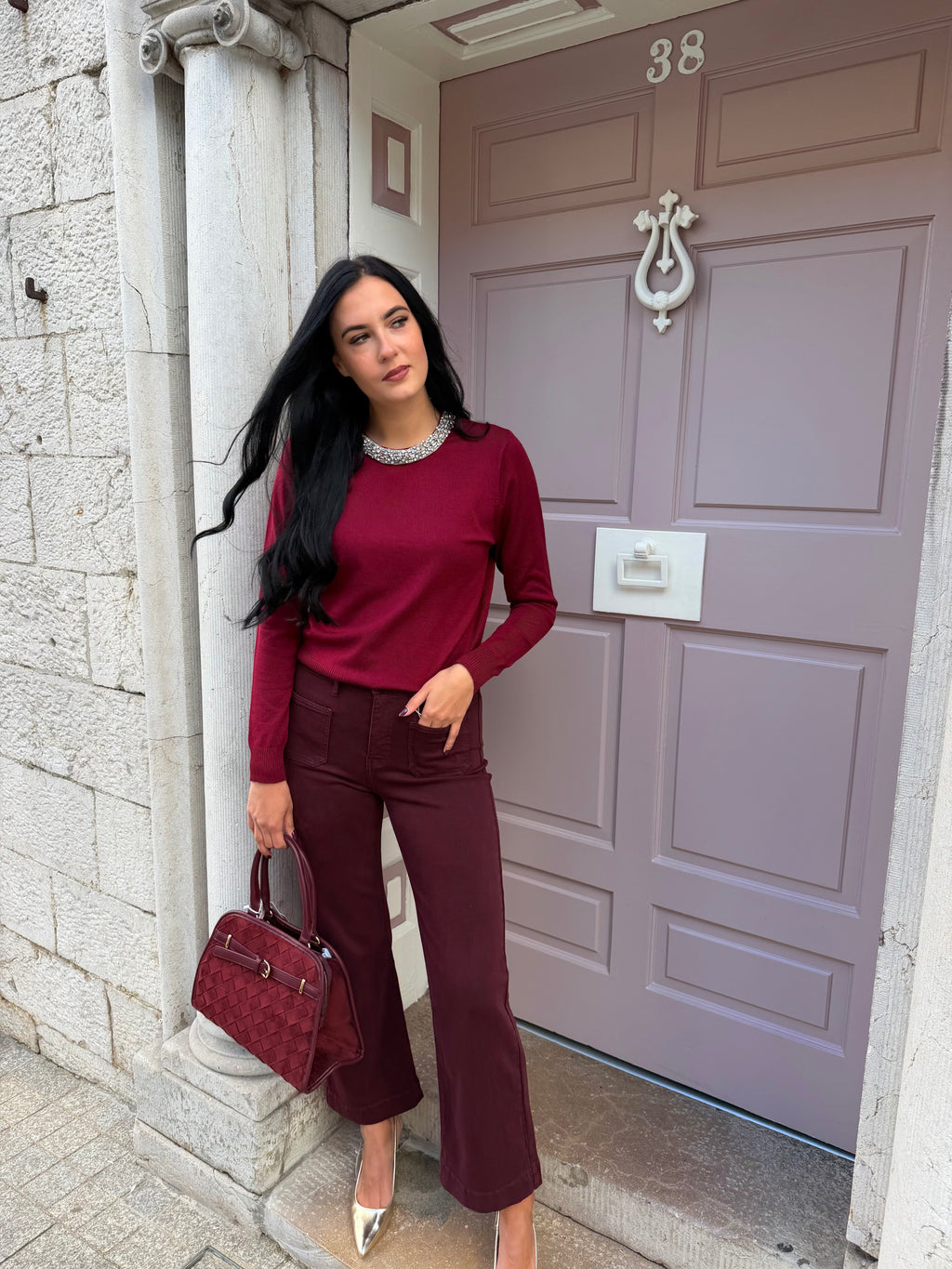 Burgundy Diamond Detail Jumper