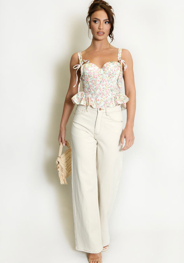 Beige Straight Leg Jeans