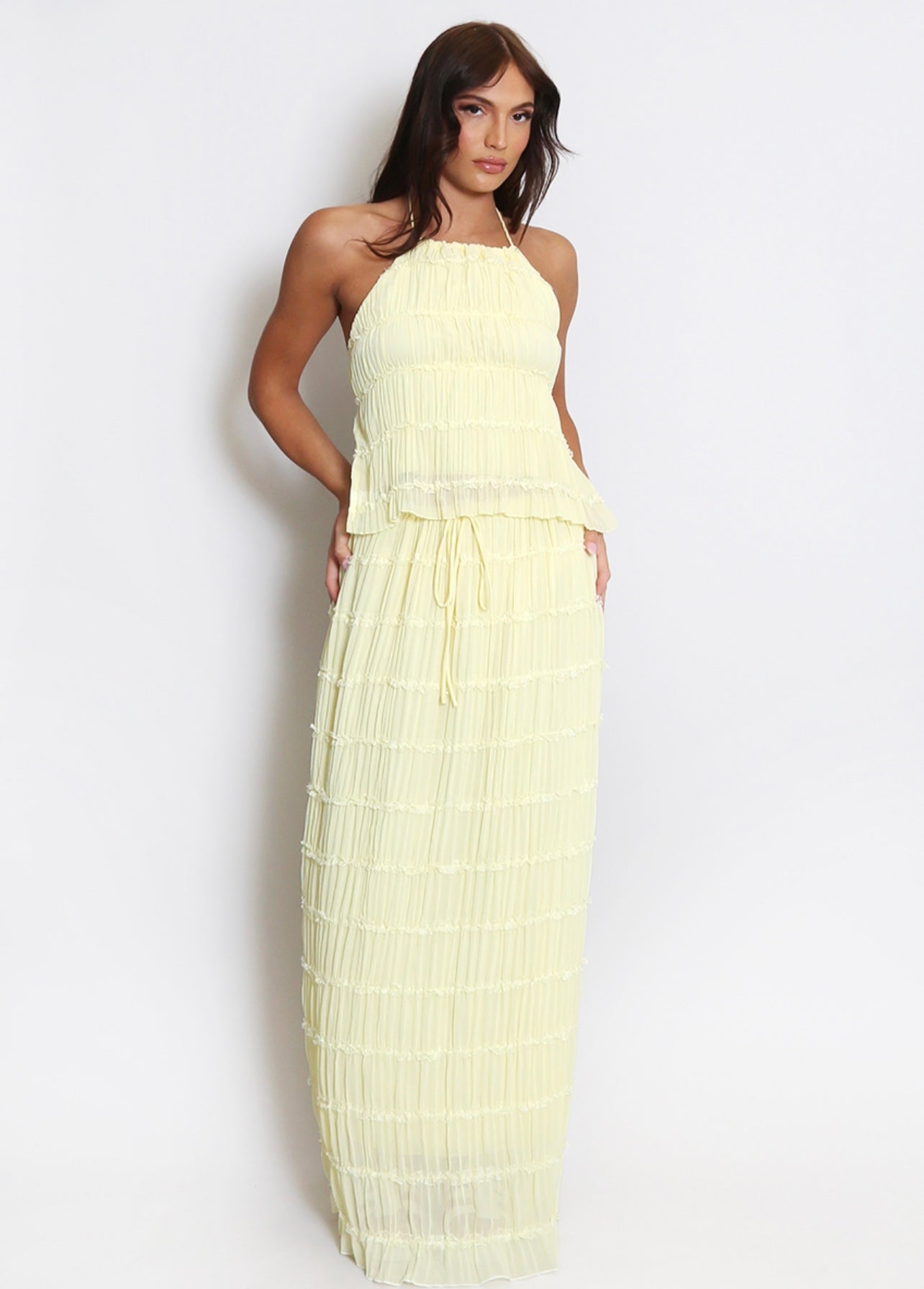 Lemon Chiffon Ruched Maxi Skirt