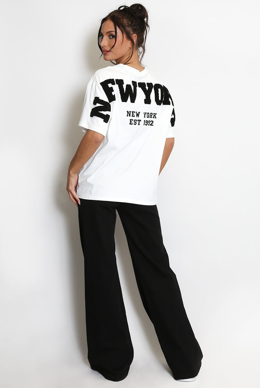 New York Embossed Back White T-Shirt